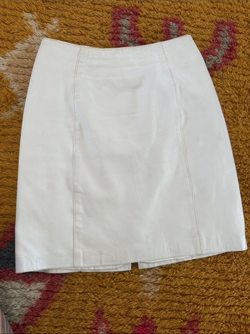 90s vintage white genuine leather mini skirt